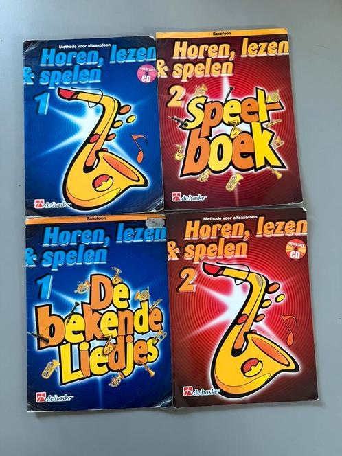 4 boekjes Horen, lezen, spelen saxofoon, Muziek en Instrumenten, Bladmuziek, Zo goed als nieuw, Saxofoon, Ophalen