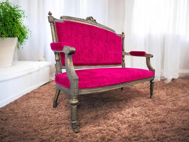 vintage roze barok tweezit / fauteuil /  zetel, Antiek en Kunst, Curiosa en Brocante, Ophalen of Verzenden