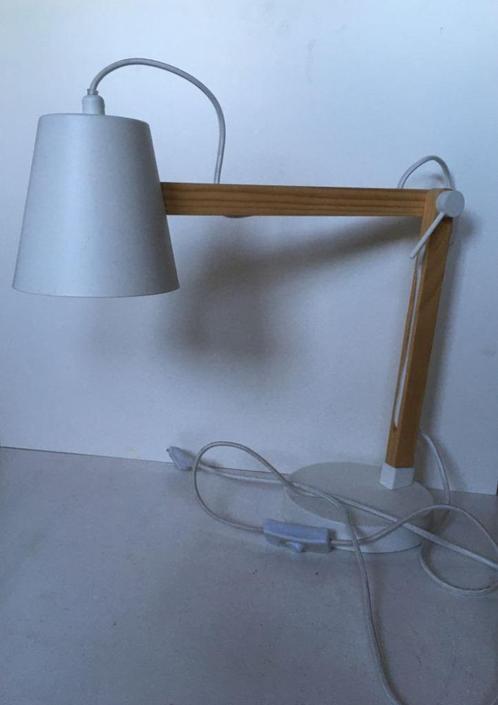 Bureaulamp - Lucide wit met hout, Huis en Inrichting, Lampen | Tafellampen, Gebruikt, Minder dan 50 cm, Hout, Ophalen of Verzenden
