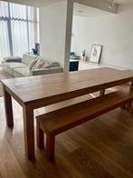 Massief eiken tafel + bank, Huis en Inrichting, Tafels | Eettafels, Ophalen, Gebruikt, Eikenhout, 200 cm of meer