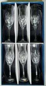 Vintage set 6 champ. glazen Boheems Kristal - handgeslepen, Ophalen, Nieuw, Overige typen