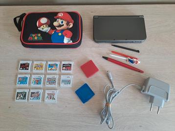 Nintendo grey 3ds xl + Mario Case + 11 games Luigi Pokemon 