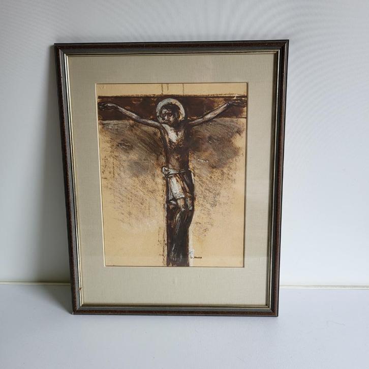 Broeder Max (1903-1973) - Krijttekening - Christus aan Kruis, Antiek en Kunst, Kunst | Schilderijen | Klassiek, Ophalen of Verzenden