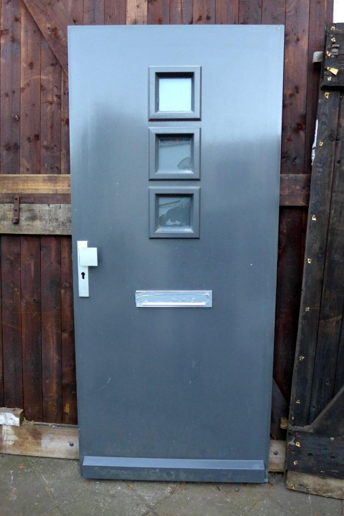 zware hardhouten voordeur met dubbelglas, Doe-het-zelf en Bouw, Deuren en Vliegenramen, Zo goed als nieuw, Buitendeur, 200 tot 215 cm