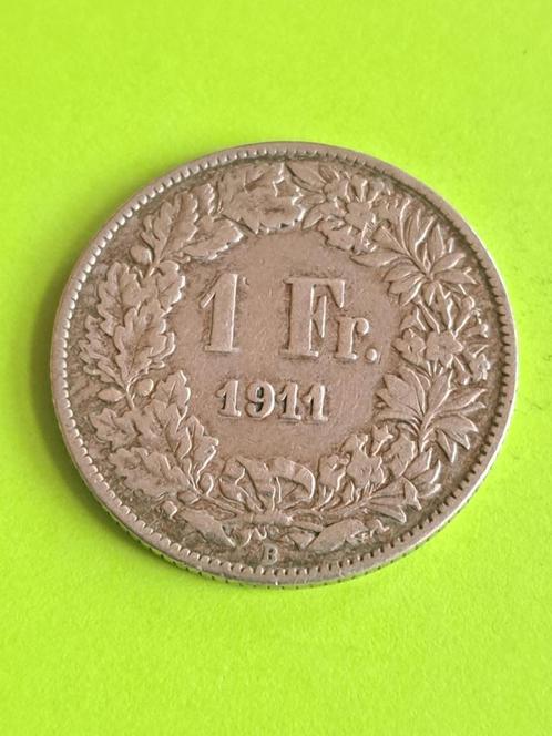 1911 Zwitserland 1 frank in zilver, Postzegels en Munten, Munten | Europa | Niet-Euromunten, Losse munt, Overige landen, Zilver