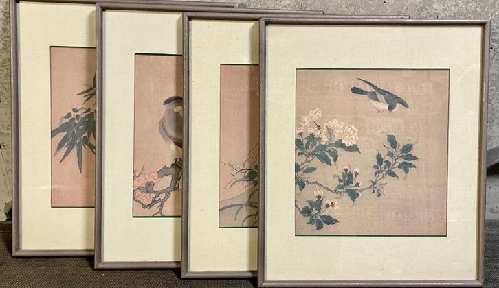Set of 4 Japanse Birds- Landscapes, Antiek en Kunst, Curiosa en Brocante, Ophalen of Verzenden
