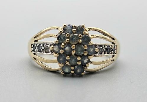 Gouden Vintage ring edelsteen smaragd en diamant. 2024/106, Handtassen en Accessoires, Ringen, Zo goed als nieuw, Dame, 17 tot 18