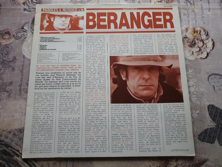 Disque vinyl 33 tours François Béranger, CD & DVD, Vinyles | Pop, Comme neuf, 1980 à 2000, Enlèvement ou Envoi
