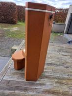 Coiffeuse vintage en skaï brun et son siège assorti -, Bois, 150 à 200 cm, 50 à 100 cm, Enlèvement