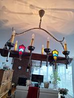 Kroonluchter, massief eikenhout en smeedijzeren balk,, Huis en Inrichting, Lampen | Kroonluchters, Ophalen, Zo goed als nieuw