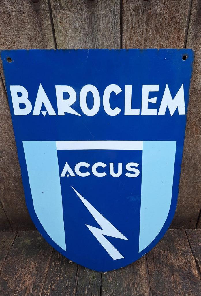 Pracht dubbelzijdig emaille bord Baroclem Accus., Verzamelen, Merken en Reclamevoorwerpen, Gebruikt, Reclamebord, Ophalen of Verzenden