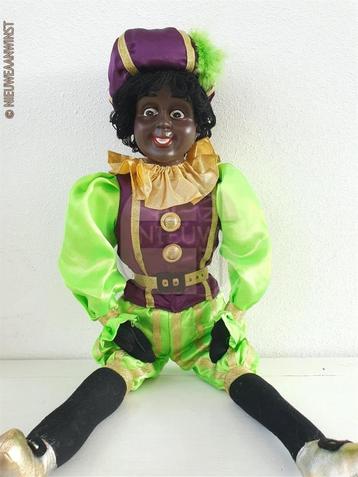 Authentieke V&D etalage zwarte Piet pop - 60cm, groen/paars  beschikbaar voor biedingen