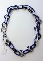 Art Deco ketting van Jakob Bengel van wit en blauw glas (561, Ophalen