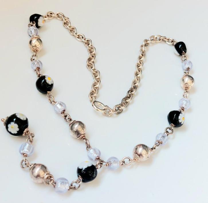 Prachtige vintage handgemaakte zilveren ketting, Handtassen en Accessoires, Antieke sieraden, Armband, Zilver, Ophalen of Verzenden