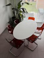 Moderne eettafel met 6 designstoelen, Huis en Inrichting, Tafels | Eettafels, Ophalen, Metaal, 100 tot 150 cm, Zo goed als nieuw