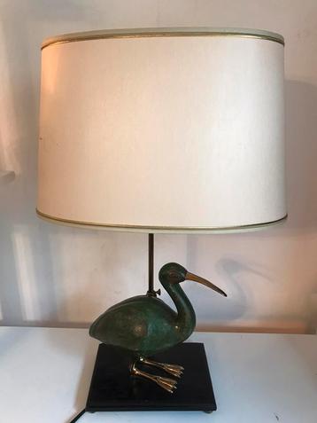 Vintage tafellamp Ibis messing en hout, Enlèvement