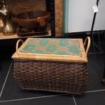 Vintage poef naaibox naaidoos bamboe riet, Ophalen of Verzenden