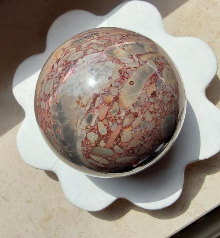 Bol van gepolijst fossiel hout - Diameter 8 cm, Huis en Inrichting, Woonaccessoires | Overige, Ophalen