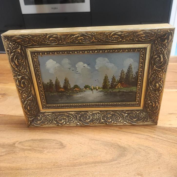 Antiek schilderij op hout gesigneerd, Antiek en Kunst, Kunst | Schilderijen | Klassiek, Ophalen of Verzenden