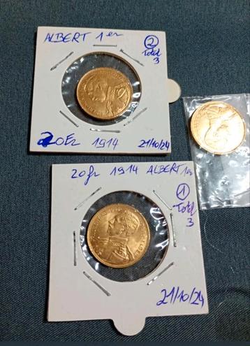 3 gouden munten Albert 1st 1914 goede staat prijs per stuuk  beschikbaar voor biedingen