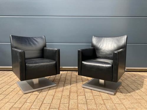 2x zwart lederen Jori Kubolo bijzet zeteltjes ZGAN!!, Huis en Inrichting, Fauteuils, Ophalen of Verzenden