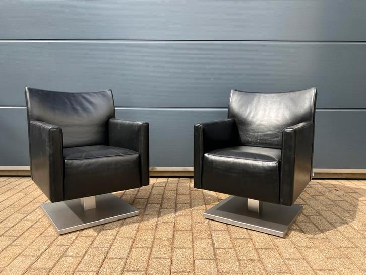 2x zwart lederen Jori Kubolo bijzet zeteltjes ZGAN!!, Huis en Inrichting, Fauteuils, Ophalen of Verzenden