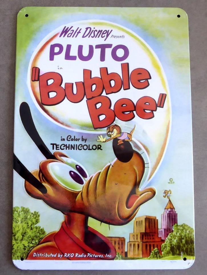 Disney metalen plaat „Pluto Bubble Bee”, Verzamelen, Disney, Gebruikt, Goofy of Pluto, Ophalen of Verzenden