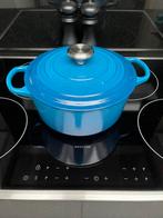 Le Creuset kookpot 24cm, blauw, Huis en Inrichting, Gebruikt, Gietijzer, Keramische plaat, Ophalen