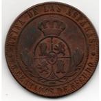 Spanje 5 céntimos, 1868 "8-puntige ster" en "OM" -Barcelona, Ophalen of Verzenden, Losse munt, Overige landen