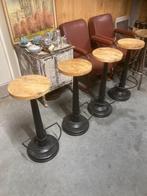 4 tabourets de bar industriels Necchi, assise noire en bois, Utilisé, Enlèvement ou Envoi, Fer
