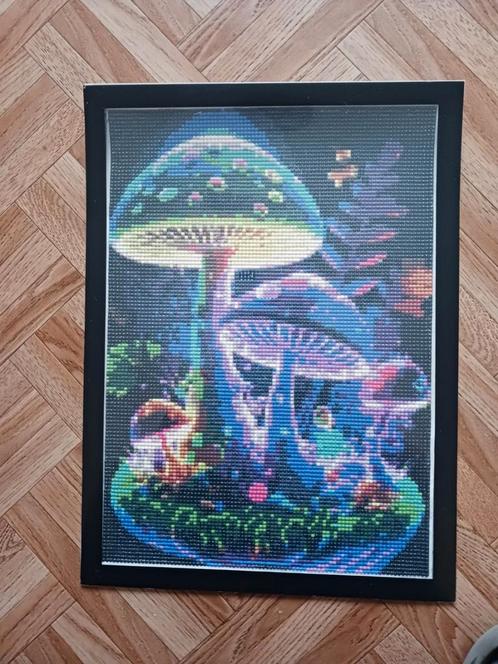 Afgewerkte diamond painting Paddestoelen zwarte kader, Hobby en Vrije tijd, Knutselen, Zo goed als nieuw, Ophalen