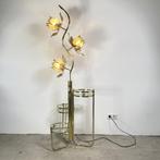 Gouden lotuslamp met 3 etages, Huis en Inrichting, Lampen | Vloerlampen, Gebruikt, Vintage, Ophalen of Verzenden, Glas
