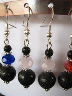 Oorringen: lava parels en kristal: mat roze, Neuf, Enlèvement ou Envoi, Rose, Avec cristal