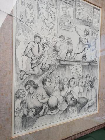 G. Langie; potloodtekening: theater voor schone kunstmakerij beschikbaar voor biedingen