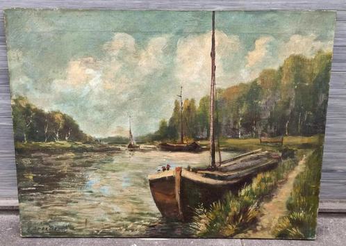 Huile sur toile canal willebroeck signe Hubert OP de beeck, Antiek en Kunst, Kunst | Schilderijen | Klassiek, Ophalen of Verzenden