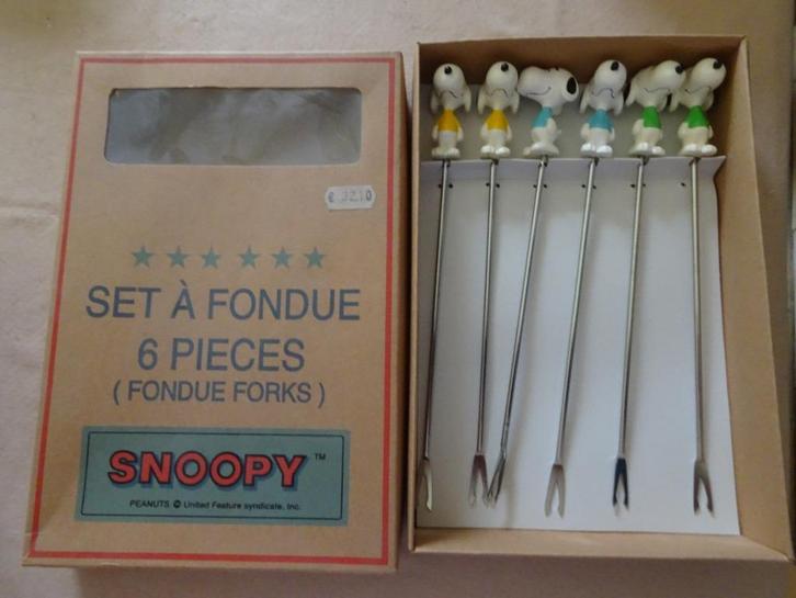 6-delige fondueset - SNOOPY - Peanuts, Verzamelen, Stripfiguren, Gebruikt, Beeldje of Figuurtje, Snoopy, Ophalen of Verzenden