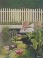 peinture à l'huile jardin avec étang (60x80), Antiquités & Art, Enlèvement ou Envoi