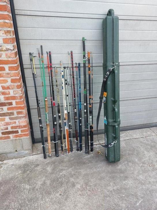 Zeevisstokken 8 stuks plus foedraal in harde pvc., Watersport en Boten, Hengelsport | Zeevissen, Gebruikt, Ophalen