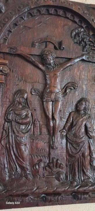 Eiken paneel De Kruisiging 17-eeuws.  beschikbaar voor biedingen