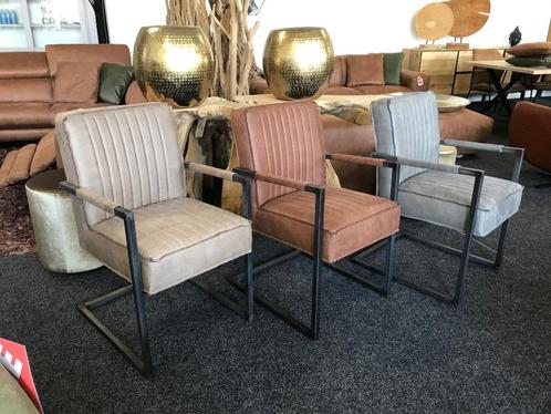 SALE Armstoel MUSTANG in Antraciet, Cognac taupe bull leder, Huis en Inrichting, Stoelen, Nieuw, Vijf, Zes of meer stoelen, Leer