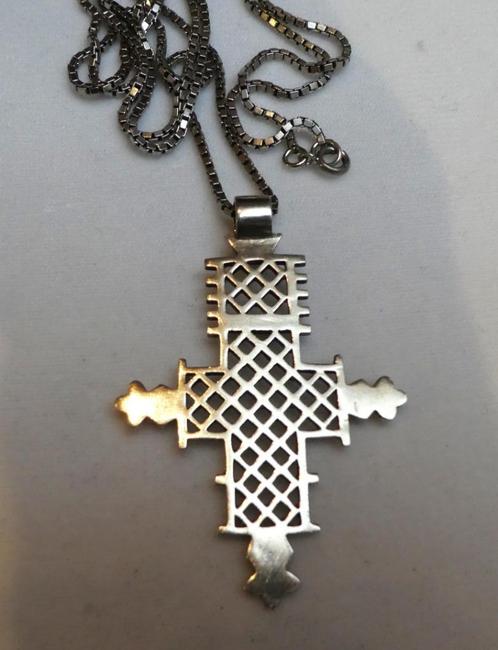 Koptisch en Ethiopisch kruis in zilver, Handtassen en Accessoires, Antieke sieraden, Ketting, Zilver, Verzenden