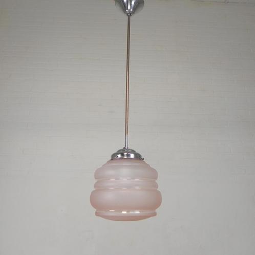 Art Deco hanglamp met roze glazen kap, jaren 30, Antiek en Kunst, Antiek | Verlichting, Verzenden