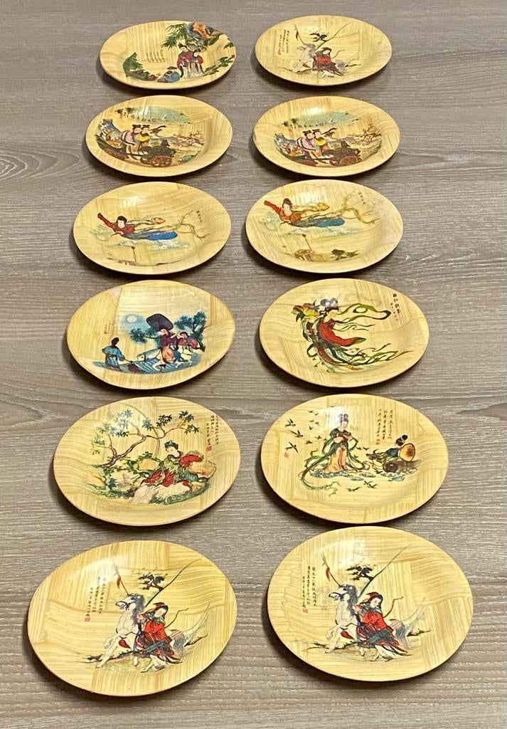 Set van 12 Chinese onderzetters van bamboe, prijs: 10€, Ophalen of Verzenden, Zo goed als nieuw