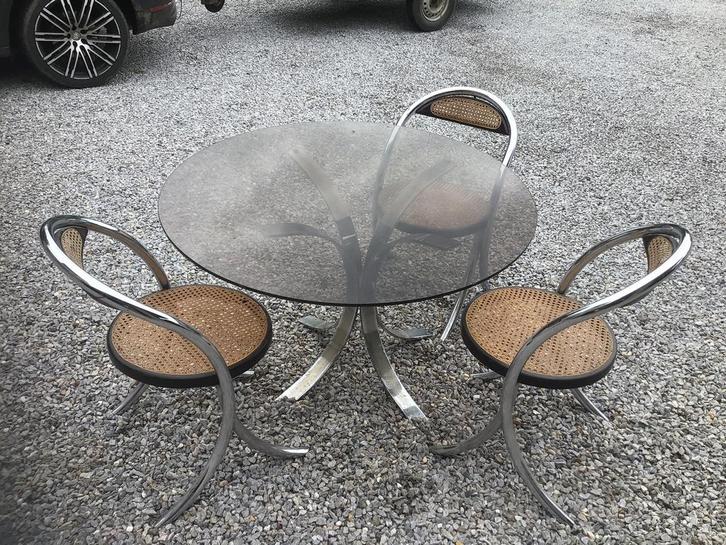 CHAISES ET TABLE VINTAGE ET DESIGN ANNEES 70, Maison & Meubles, Tables | Tables à manger, Comme neuf, Verre, Enlèvement