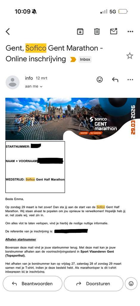 Sofico ticket halve marathon, Tickets en Kaartjes, Sport | Overige, Eén persoon, Maart