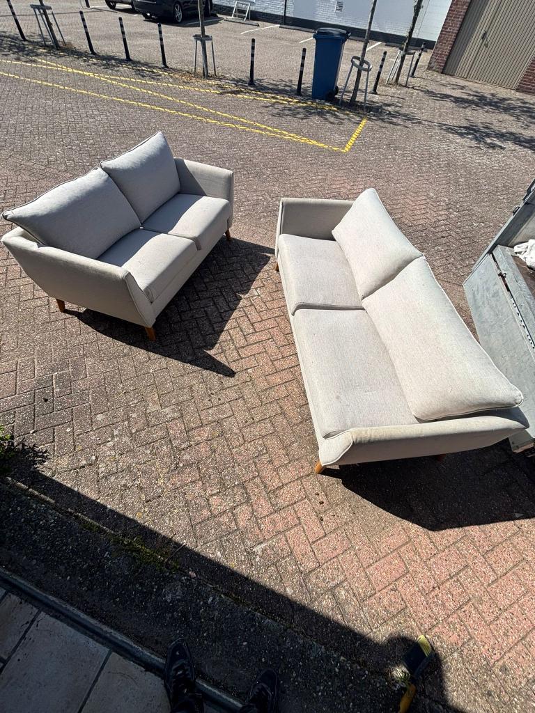 Zetel, Huis en Inrichting, Zetels | Zetels, Gebruikt, Rechte bank, Driepersoons, 200 tot 250 cm, 75 tot 100 cm, Hout, Stof, Ophalen