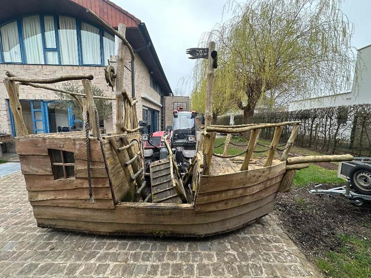 Houten boot speeltoestel buiten, Kinderen en Baby's, Speelgoed | Buiten | Speeltoestellen, Gebruikt, Klimwand, Loopbrug, Ophalen