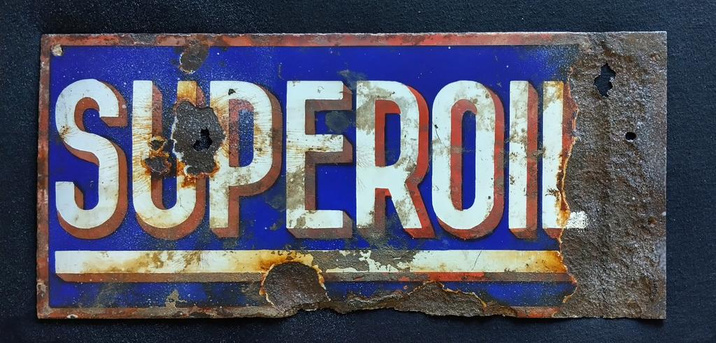 Zeer Zeldzame Emaille SUPEROIL. Schuurvondst c.a. 1910., Ophalen of Verzenden