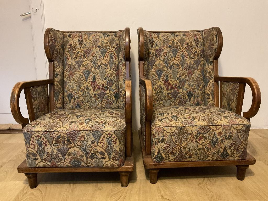 deux fauteuils vintage, Moins de 75 cm, Enlèvement, 50 à 75 cm, Tissus