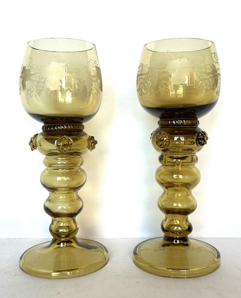 2 glazen roemer Jugendstil wijnglas Theresienthal, Collections, Verres & Petits Verres, Enlèvement ou Envoi